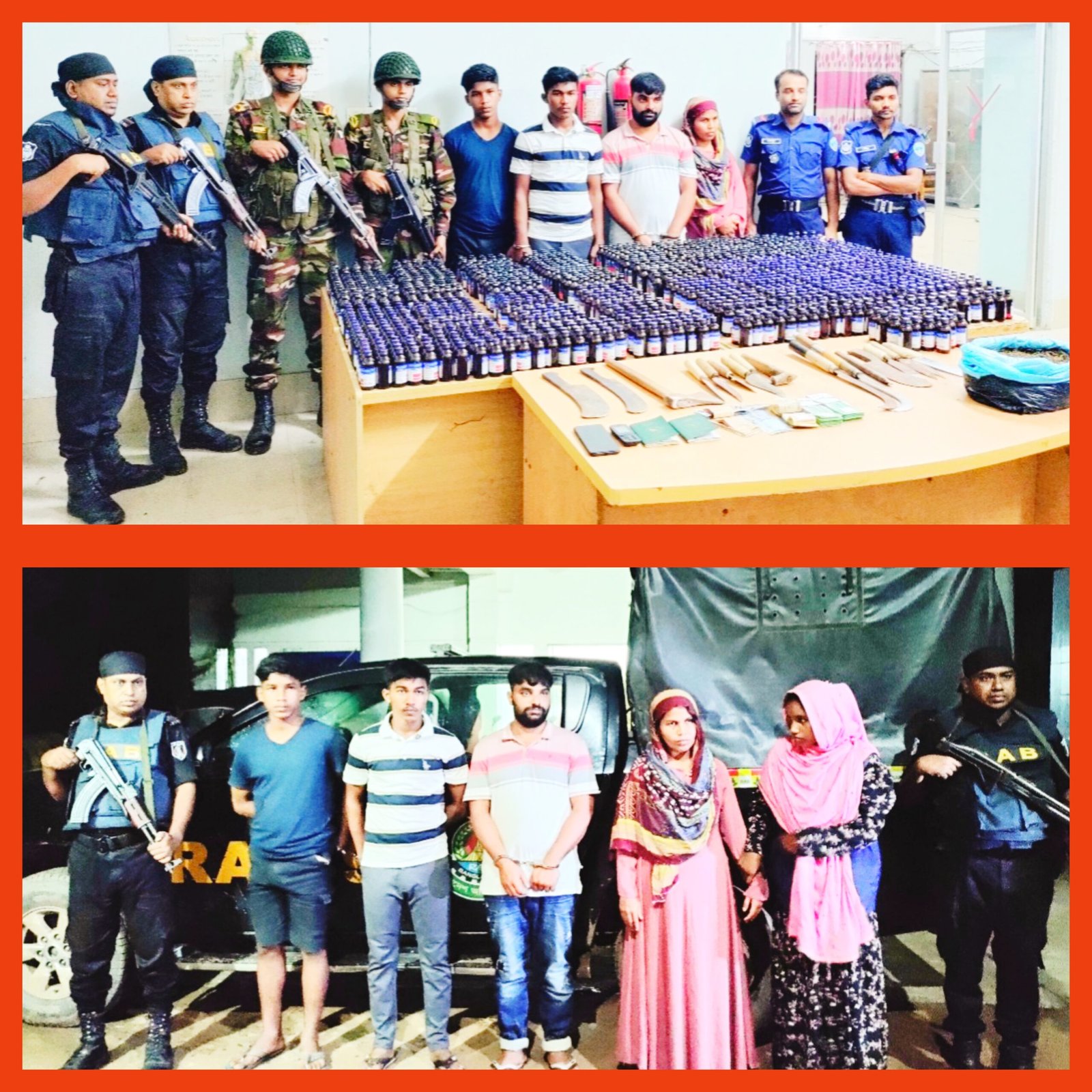 র‍্যাব ও সেনাবাহিনীর যৌথ অভিযানে ফেনসিডিল, গাঁজা, অস্ত্র ও দেশী- বিদেশী মুদ্রাসহ ৪ জন মাদক ব্যবসায়ী গ্রেফতার