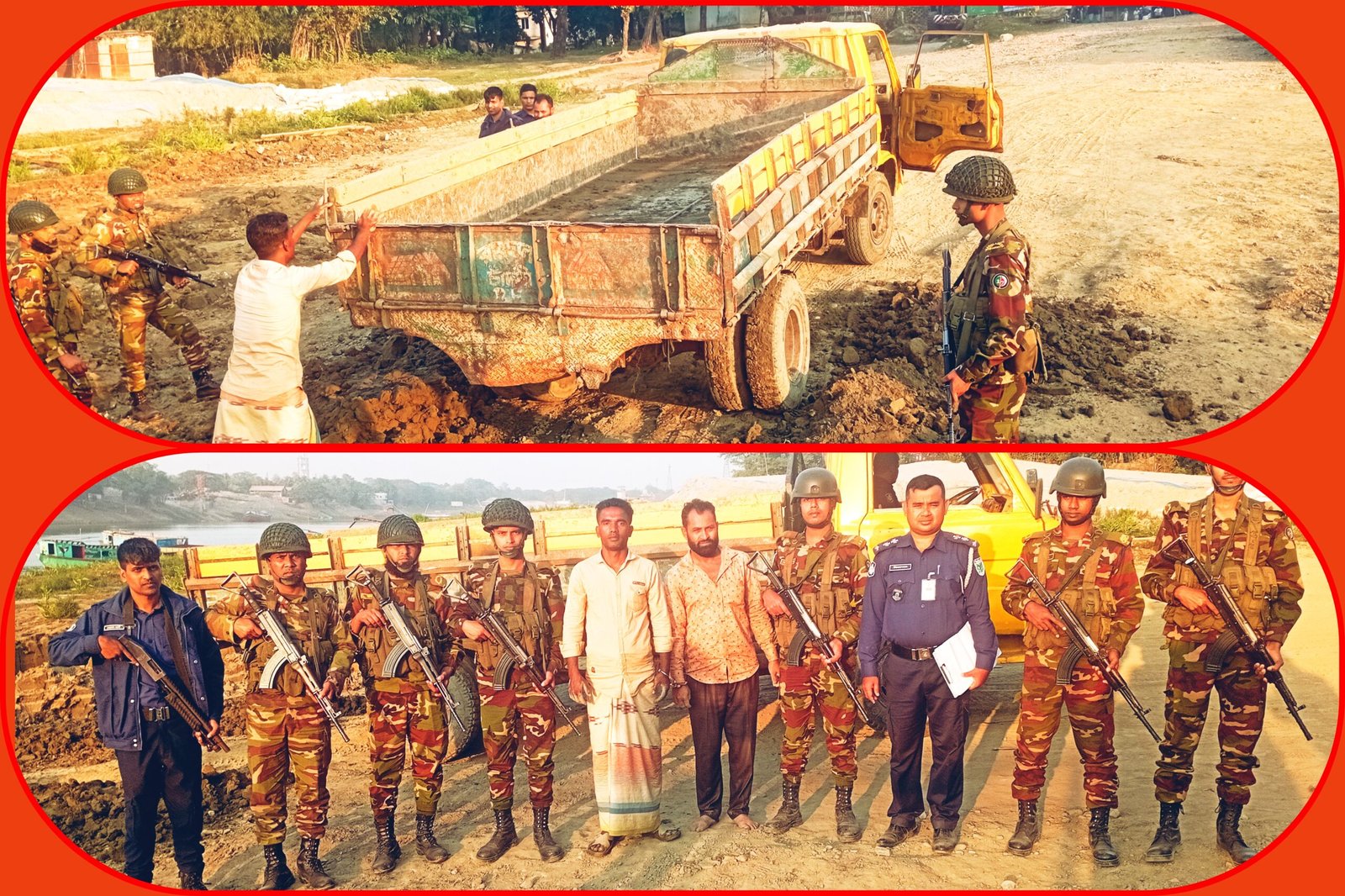 ছাতকে সুরমা নদীর তীরে অবৈধভাবে মাটি কেটে বিক্রির অভিযোগ, আটক – ২