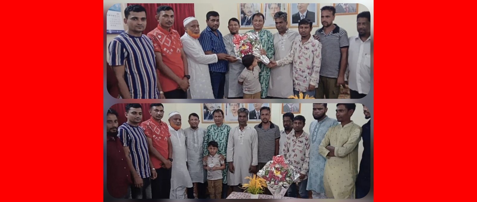 সিলেট মহানগর কৃষক দলের সভাপতিসহ নেতৃবৃন্দকে ফুল দিয়ে শুভেচ্ছা জানালেন মহানগর শ্রমিক দল নেতারা