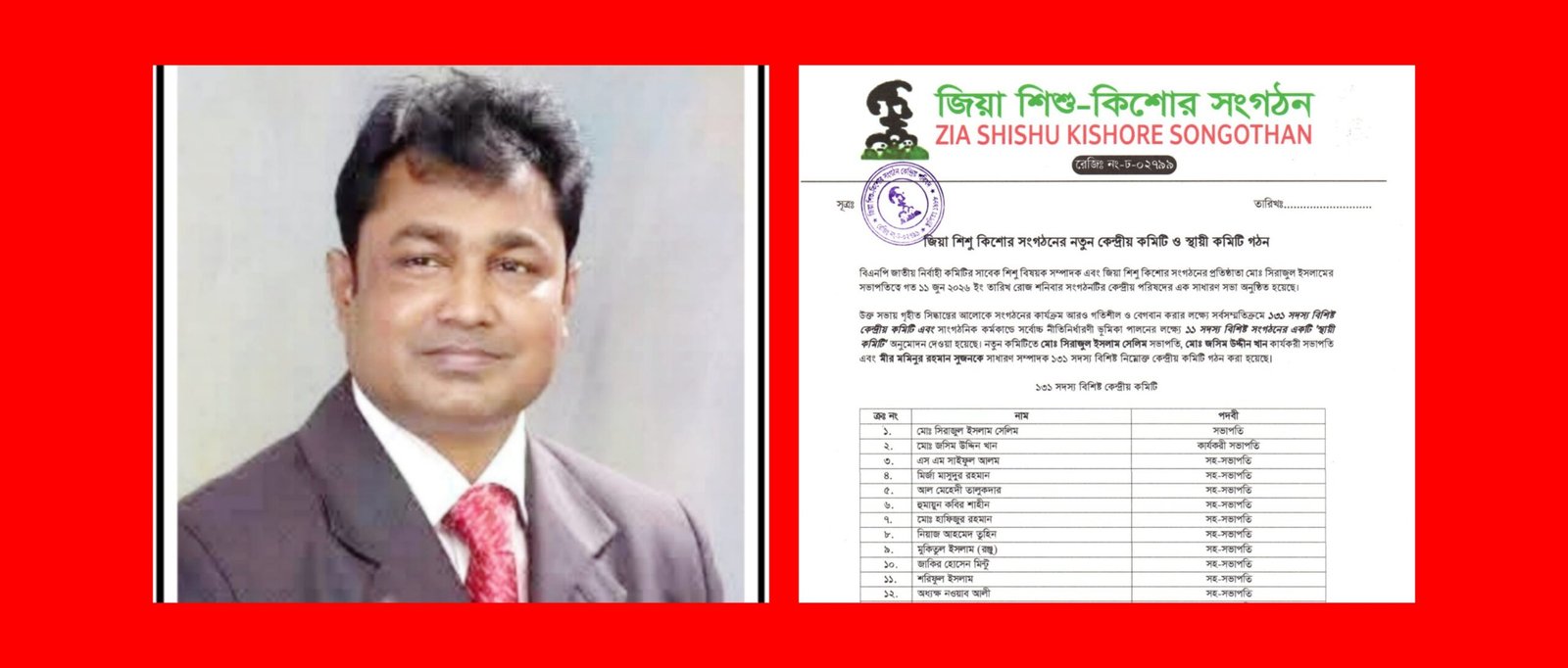 জিয়া শিশু কিশোর মেলার কেন্দ্রীয় কমিটির সহ-সভাপতি হলেন সিলেটের হুমায়ুন কবির শাহীন